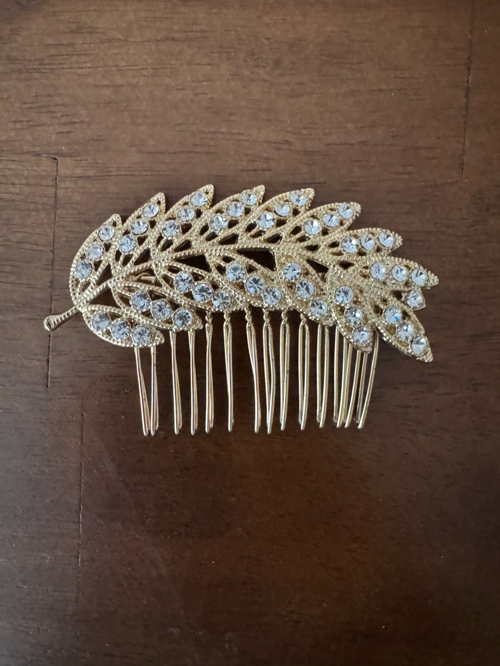 Gold Crystal Leaf Hair Comb - Elegant Women's Hair Accessory